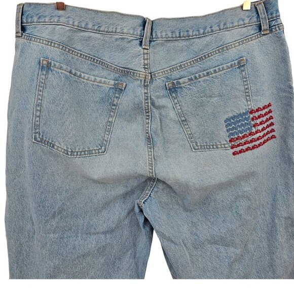 Old Navy Plus Size 22 Extra High Rise Sky Hi Straight Flag Embroidered Jeans NWT - Picture 1 of 13